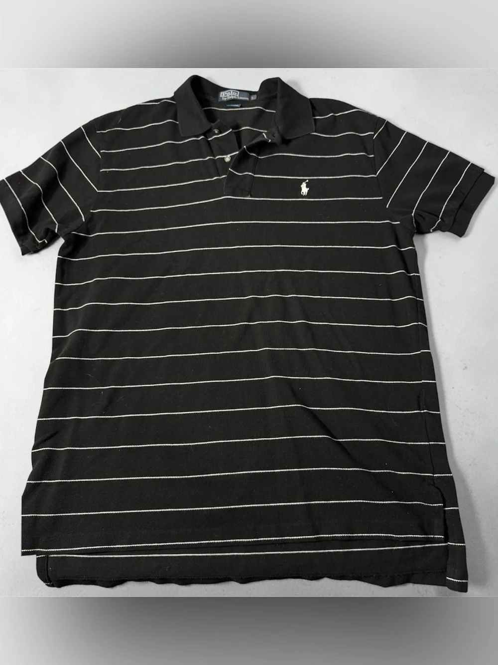 Polo Ralph Lauren Black White Striped Polo Shirt L 100% Cotton